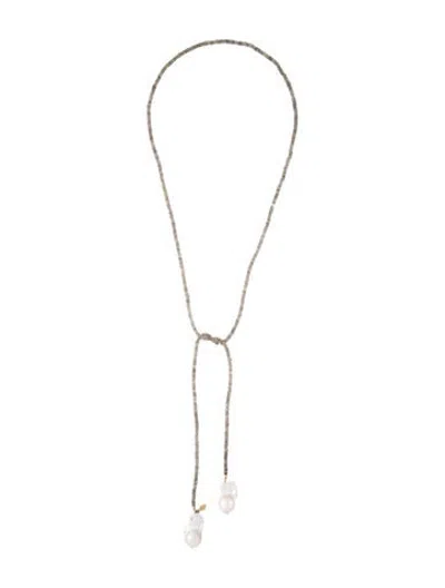 Pre-owned Joie Digiovanni Cultured Pearl & Labradorite Classic Lariat, 39.5" In Multicolor