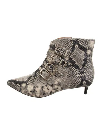 Pre-owned Joie Embossed Leather Animal Print Lace-up Boots In Neutrals