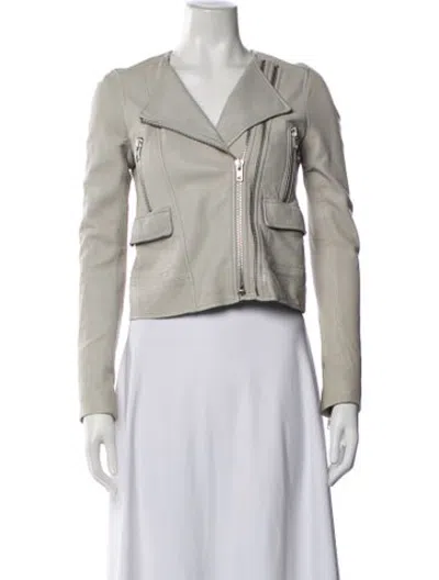 Pre-owned Joie Leather Biker Jacket W/ Tags In Grey/neutrals