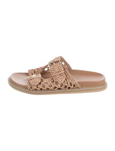 Pre-owned Joie Raffia Patterned Slides In Neutrals
