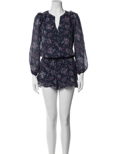 Pre-owned Joie Silk Floral Print Romper In Blue