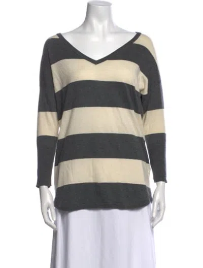 Pre-owned Joie Striped V-neck Sweater In Neutrals