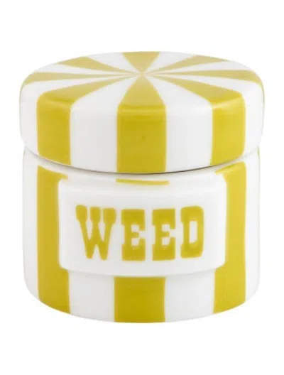 Pre-owned Jonathan Adler Mini 'weed' Vice Canister In Green/white