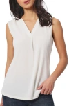 Jones New York Pleated V-neck Crepe Tank In Nyc White