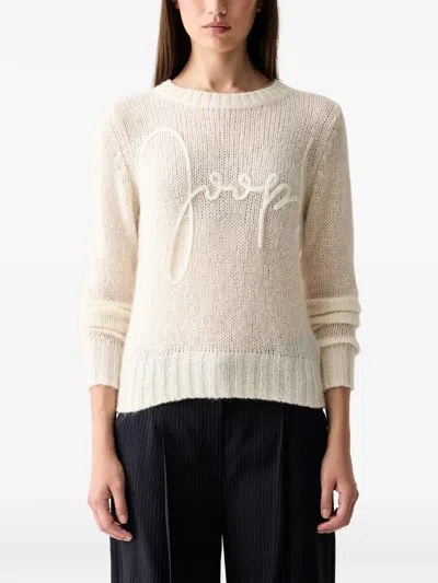 Joop Logo-embroidered Crew-neck Sweater In White