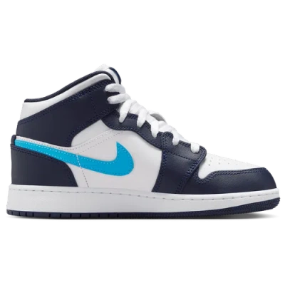 Jordan Aj 1 Mid In Dark Powder Blue/white/obsidian