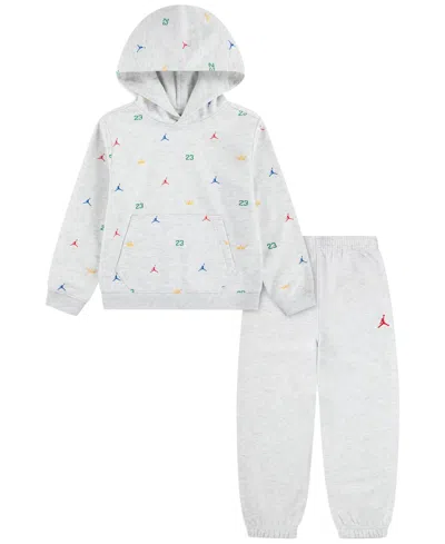 Jordan Kids' Boys' 4-20 Royal Court Printed Long-sleeve Kangaroo Pocket Hoodie And Joggers, 2-piece Set In Gray