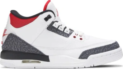 Pre-owned Jordan [cz6634-100] Grade School Air  Retro 3 'se Fire Red Denim' (gs) In White/fire Red-black