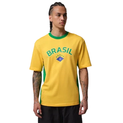 Jordan Mens Brazil  Brasil Short Sleeve T-shirt In Varsity Maize/lucky Green/varsity Maize