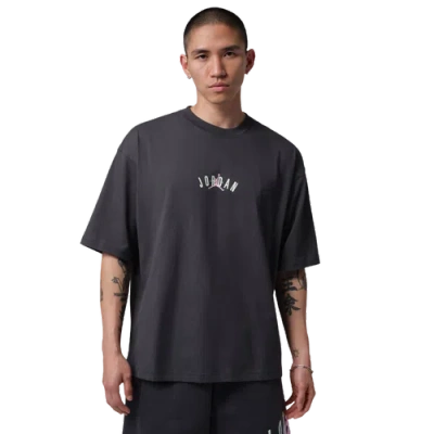 Jordan Mens  Back Stretch Oversized Short Sleeve Crew In Anthracite/iced Carmine