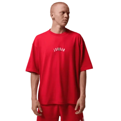 Jordan Mens  Back Stretch Oversized Short Sleeve Crew In White/fire Red