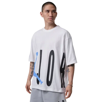 Jordan Mens  Torso Stretch Oversized Short Sleeve Crew In White/university Blue