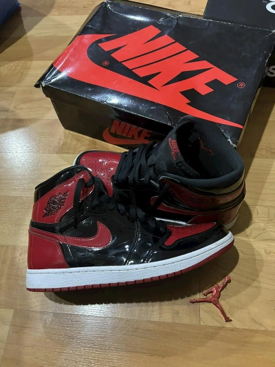Pre-owned Jordan Nike Jordan 1 Patent Bred 11 Shoes In Black