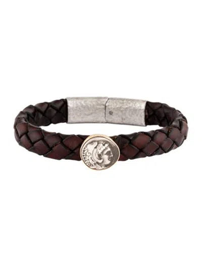 Pre-owned Jorge Adeler Alexander The Great Coin Station Leather Bracelet, 7.5" In Brown