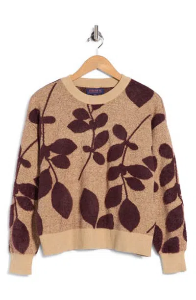 Joseph A Leaf Pattern Crewneck Sweater In Camel Htr/ Fig