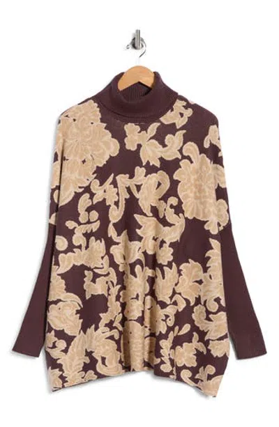 Joseph A Paisley Turtleneck Poncho Sweater In Paisley Choc