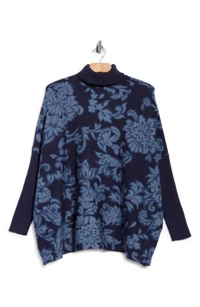 Joseph A Paisley Turtleneck Poncho Sweater In Paisley Denim