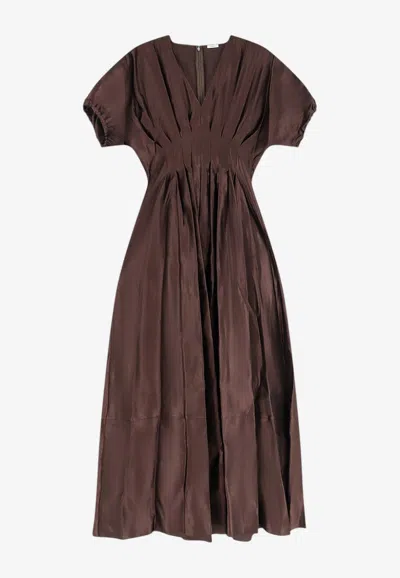Joseph Nova V-neck Pleated Midi Dress In Brown