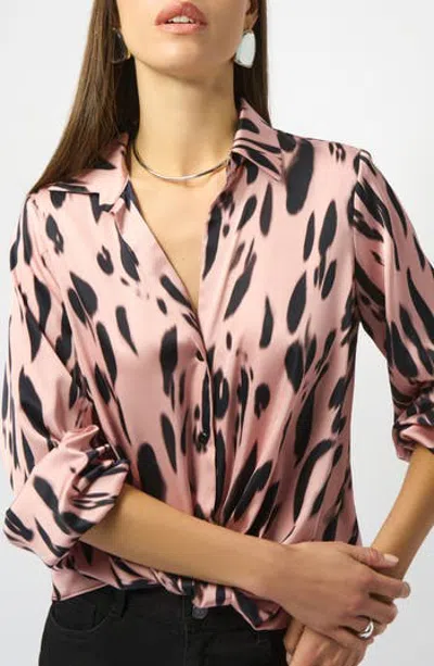 Joseph Ribkoff Animal Print Hammered Satin Blouse In Pink
