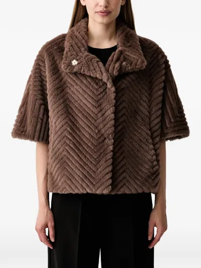 Joseph Ribkoff Chevron-pattern Faux-fur Jacket In Brown