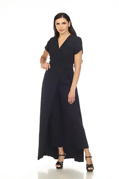 Pre-owned Joseph Ribkoff Midnight Blue Faux Wrap Belted Short Sleeve Jumpsuit 231726