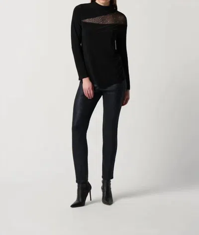 Joseph Ribkoff Silky Knit Top With Embellished Mesh Top In Black