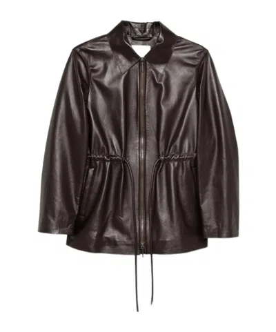 Joseph Tullia Zip-up Leather Jacket In Brown