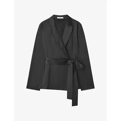 Joseph Womens Archer Peak-lapel Silk-satin Jacket Black
