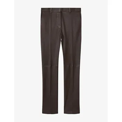 Joseph Womens Coleman Straight-leg Mid-rise Leather Trousers Patina