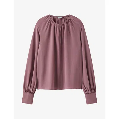 Joseph Womens Rina Gathered Silk Crepe De Chine Blouse Lilac