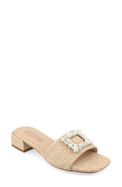 Journee Collection Justina Embellished Raffia Slide Sandal In Natural