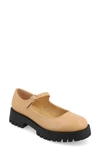 Journee Collection Kamie Mary Jane Platform Flat In Tan Faux Leather- Polyurethane