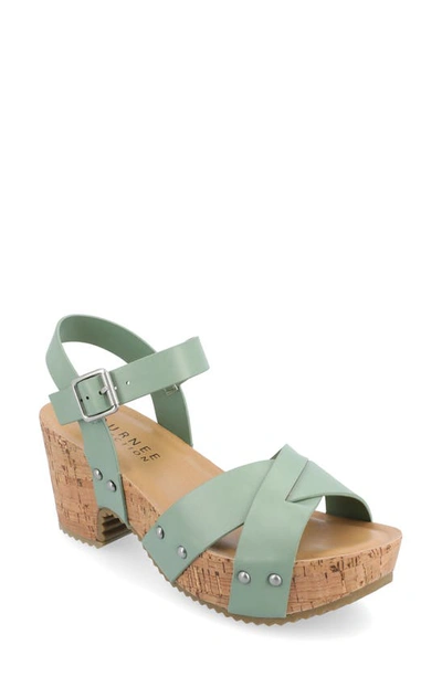 Journee Collection Platform Sandal In Green Faux Leather- Polyurethane