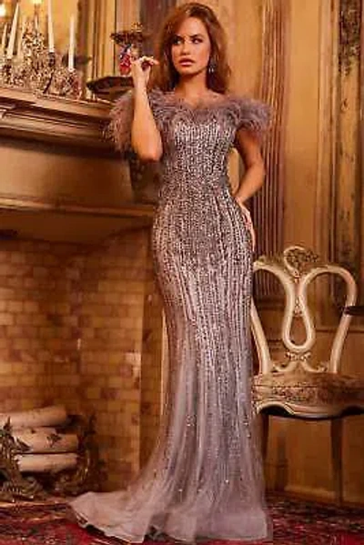 Pre-owned Jovani 24056 Evening Dress Lowest Price Guarantee Authentic In Grey/multi