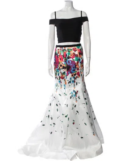 Pre-owned Jovani Floral Print Skirt Suit W/ Tags In White