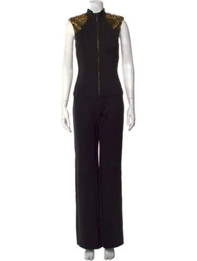 Pre-owned Jovani Mock Neck Jumpsuit In Black