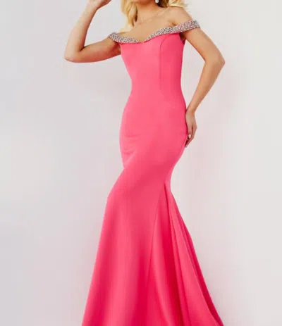 Jovani Off The Shoulder Beadded Top In Fuschia In Pink