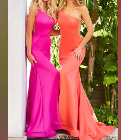 Jovani One Shoulder Sheer Sides In Fuschia In Pink