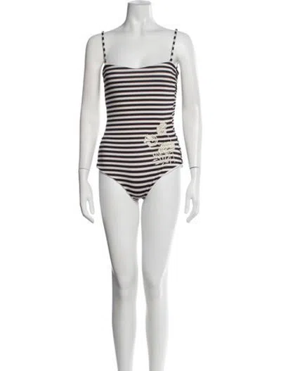Pre-owned Juan De Dios Striped Embroidered Accent One-piece In White