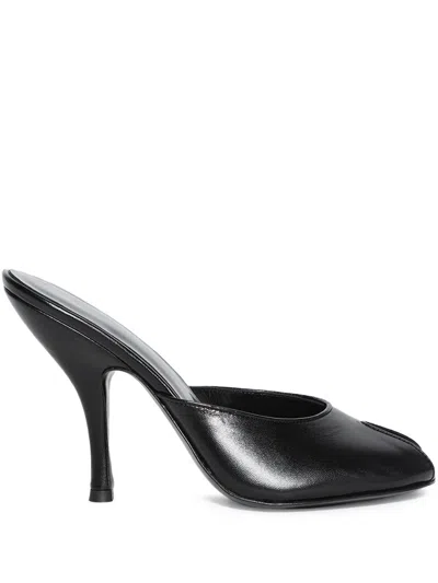 Jude Black Leather Heeled Mules