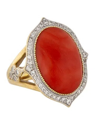 Pre-owned Jude Frances 18k 9.22ct Coral & Diamond Cocktail Ring In Clear/orange