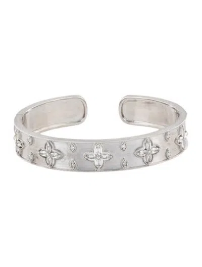 Pre-owned Jude Frances Diamond, Topaz & Glass Floral Hinge Cuff, 7" In Clear