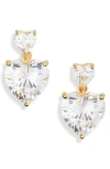 Judith Leiber Crystal Heart Drop Earrings In Gold Clear