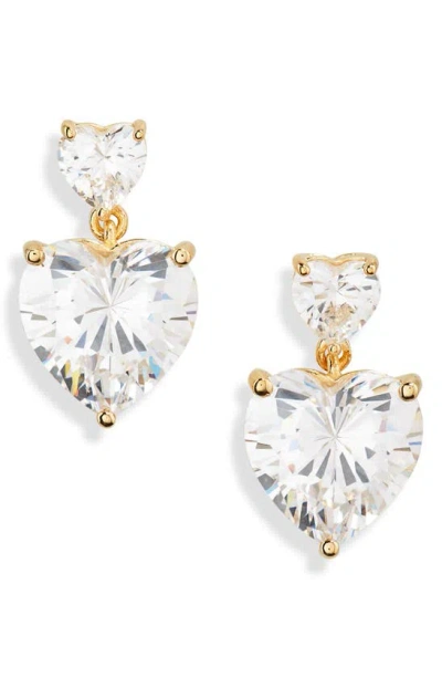 Judith Leiber Crystal Heart Drop Earrings In Gold Clear