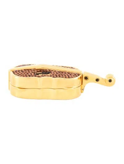 Pre-owned Judith Leiber Embellished Cello Mini Box In Brown/metallic