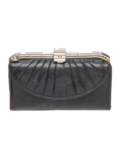 Pre-owned Judith Leiber Embossed Leather Clutch Vintage In Black