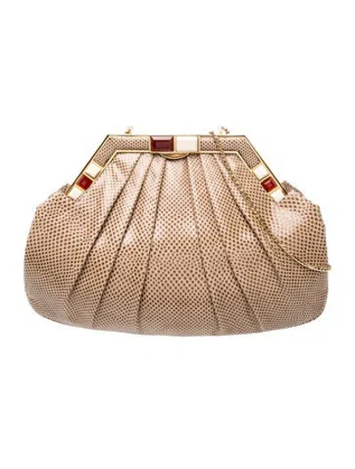 Pre-owned Judith Leiber Karung Clutch In Neutrals