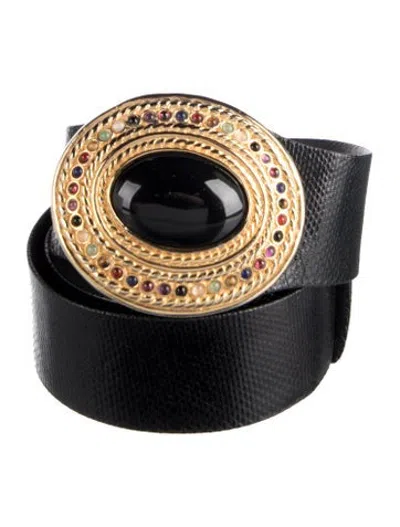 Pre-owned Judith Leiber Leather Crystal Embellishments Waist Belt In Black