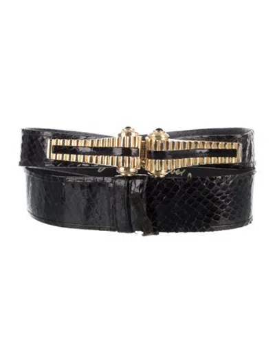 Pre-owned Judith Leiber Leather Waist Belt In Black