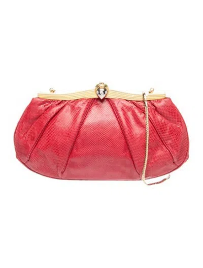 Pre-owned Judith Leiber Lizard Clutch In Red